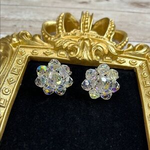 Gorgeous Vintage Crystal AB Cluster Clip On Earrings
